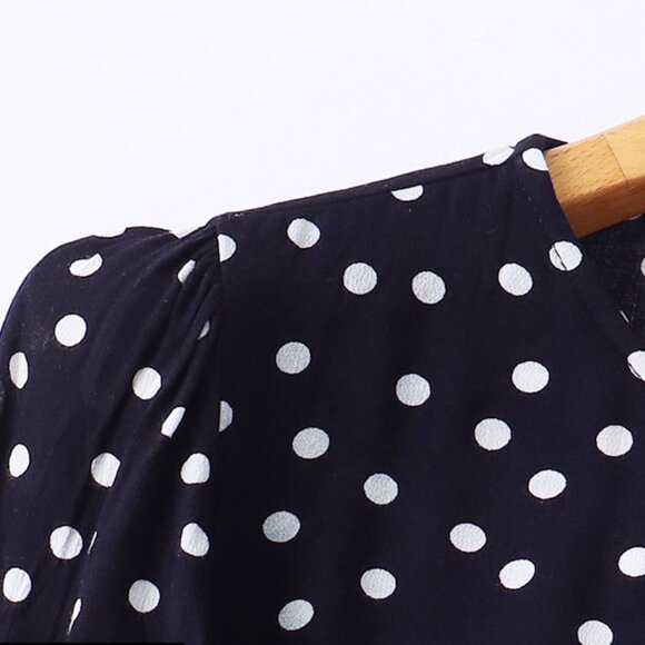 Polka Dot Women's Top round crew neck long sleeve black and white loose fit - Picture 2 of 4